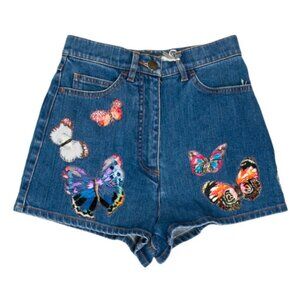 VALENTINO Women's Jamaica Butterfly Denim Short Size 26 In Blue